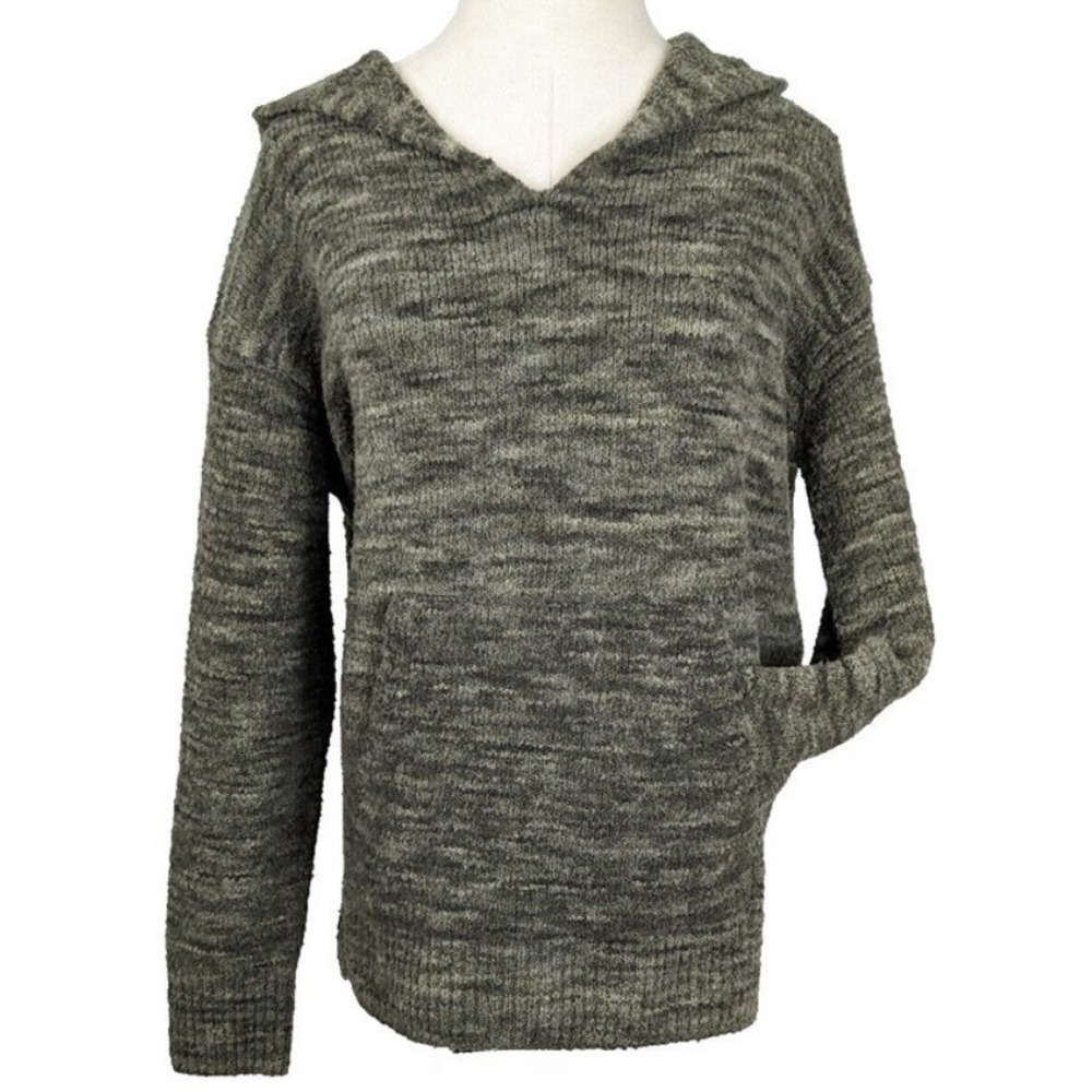 Vince Wool Blend Hooded Sweater Marled Green Oversized Women's SZ XS Pockets EUC